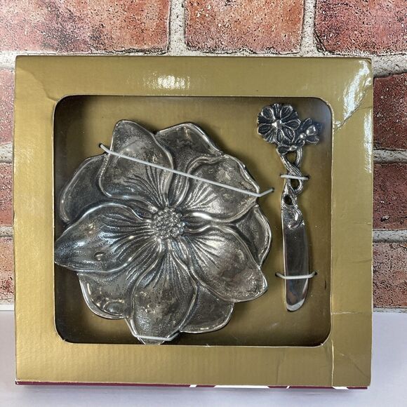 Biltmore For Your Home‎ Dip Bowl & Spreader Set Flower Dogwood Made In India - Picture 1 of 8
